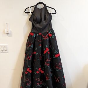 Black and red rose halter ballgown